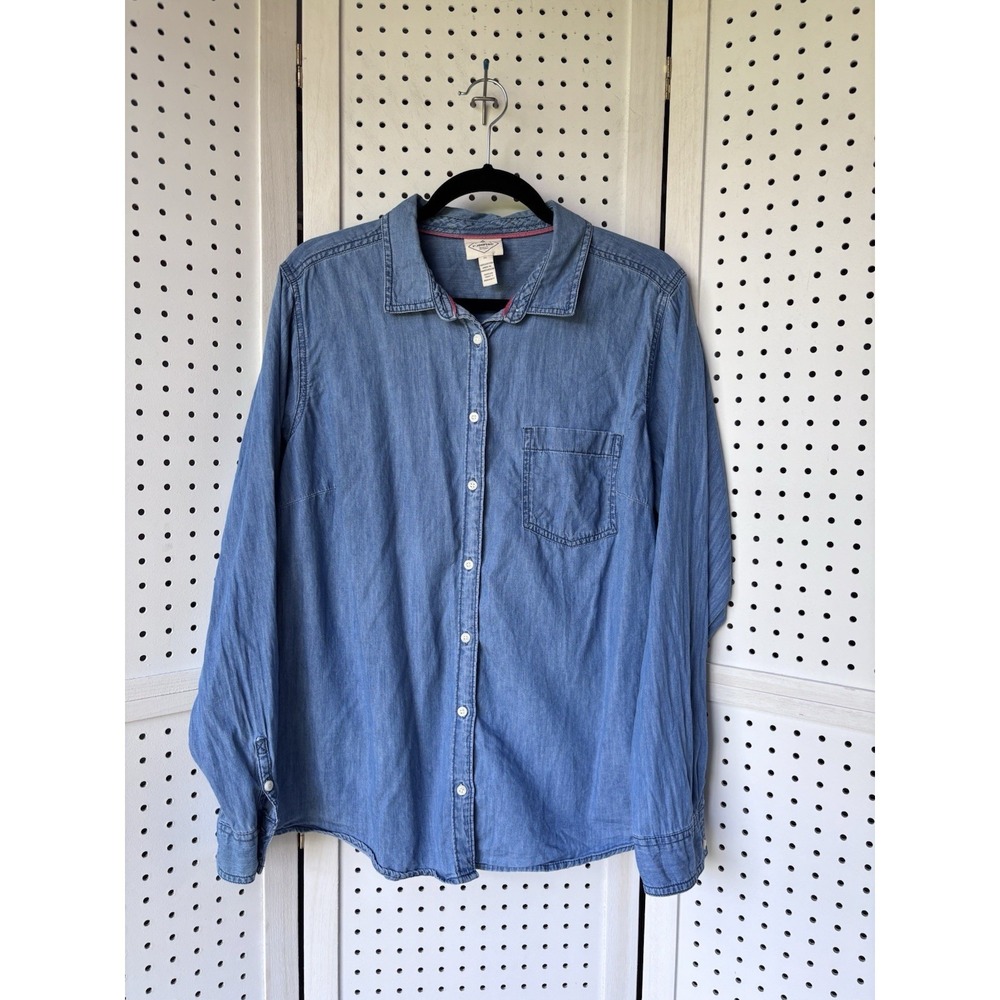 St. John's Bay Women's XL‎ Blue Denim Chambray Long SLV Button Down Shirt